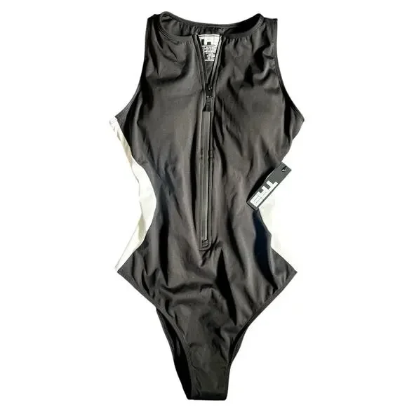 NWT TA3 Sleeveless Surfy Crewneck One Piece Swimsuit Size Large Black White - Picture 4 of 11